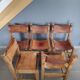 Lot of 5 Maison Regain chairs in solid elm natural leather 1960