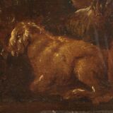Antique painting landscape with goats from 17th century