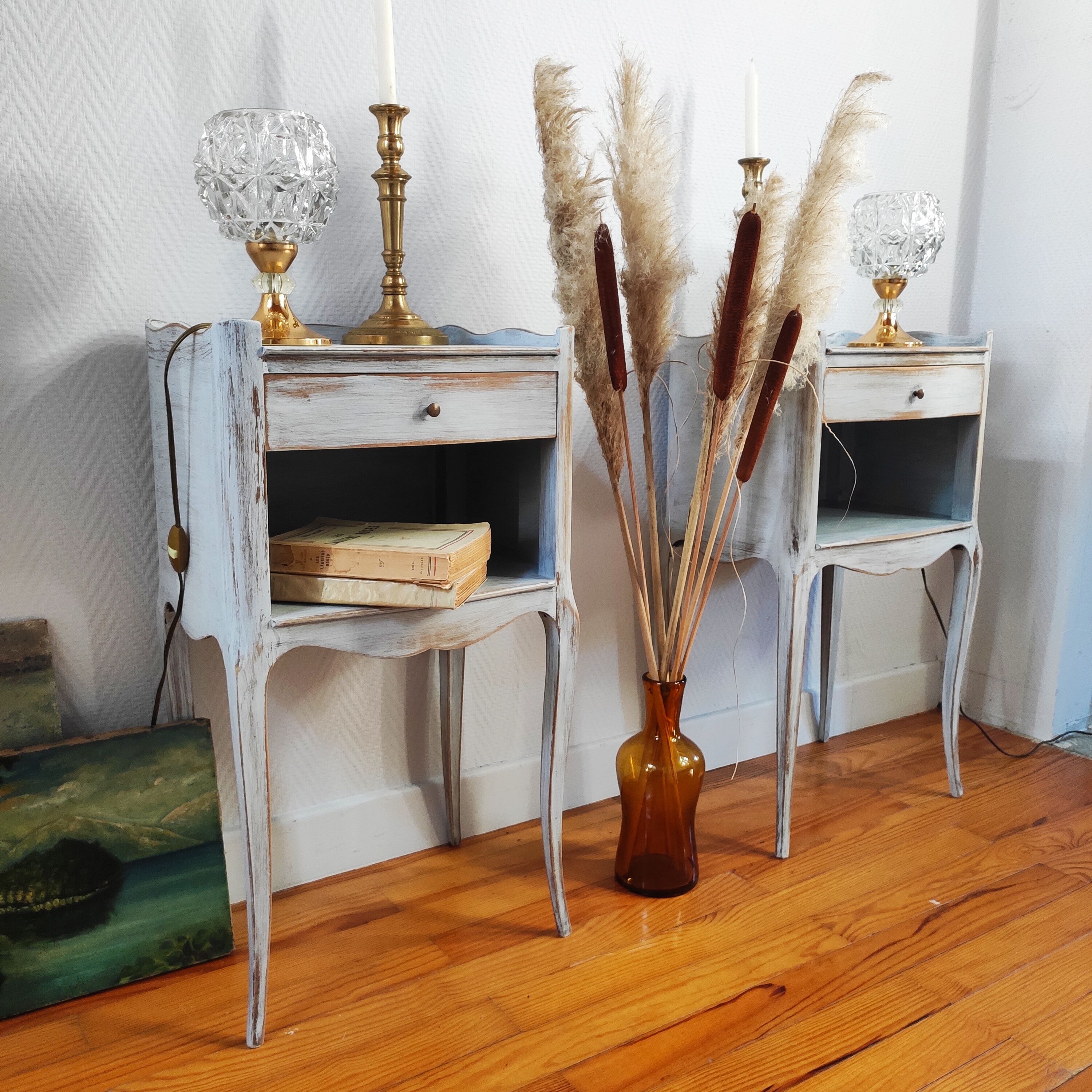 Pair of patinated bedside tables