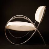 Chrome metal and white sky designer armchair