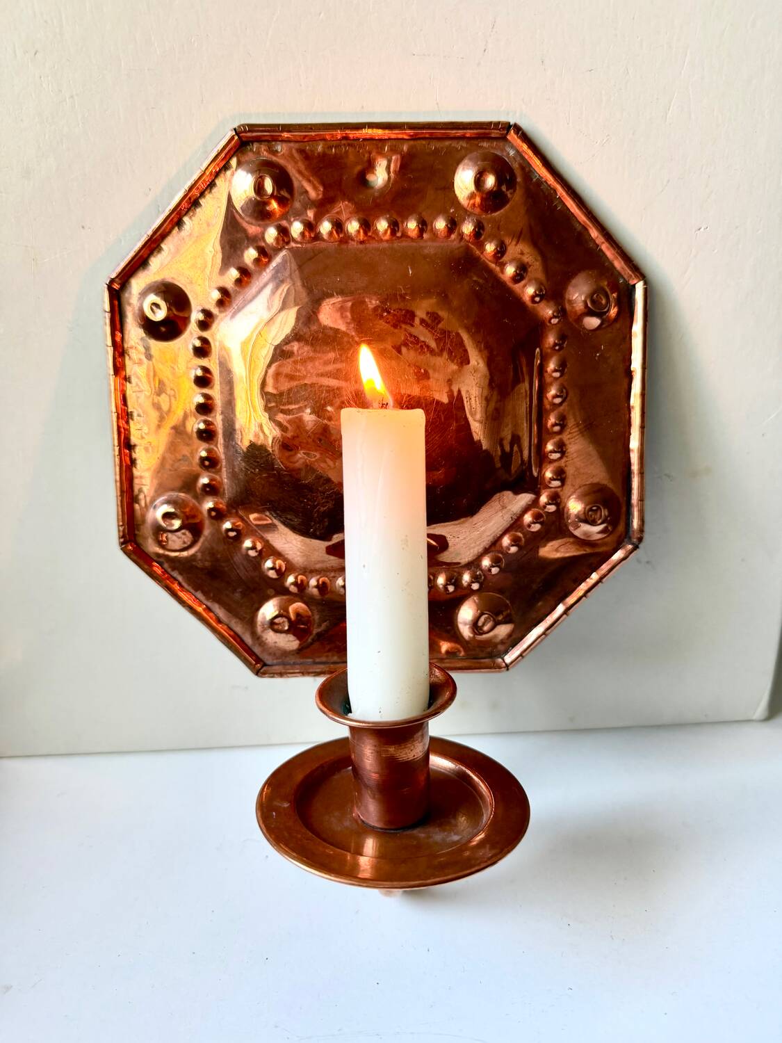 Scandinavian Antique Wall Candle Holder Sconce in Copper
