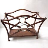 1950s metal magazine rack with imitation leather and bamboo