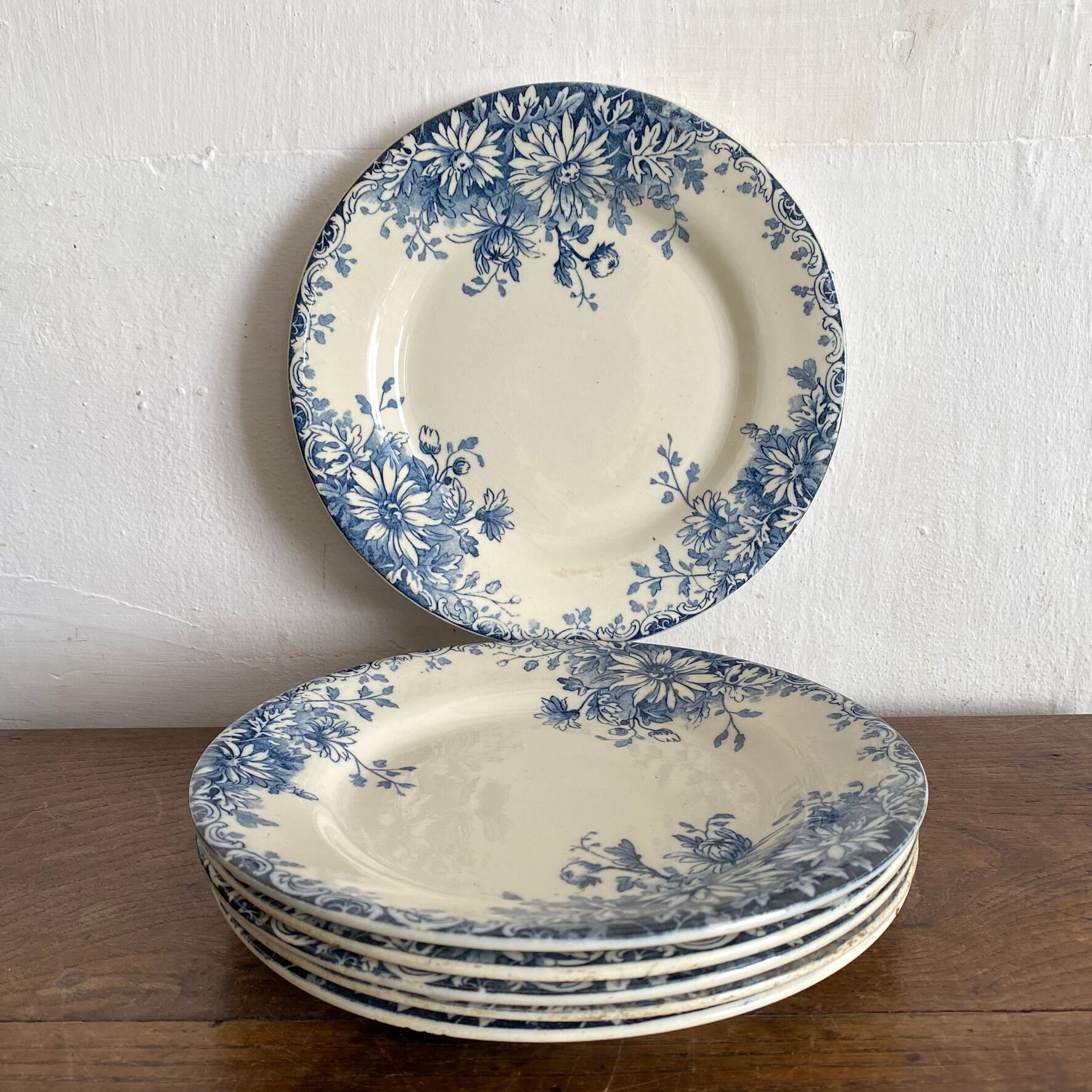 6 assiettes plates en terre de fer Gien "fleur d'automne"