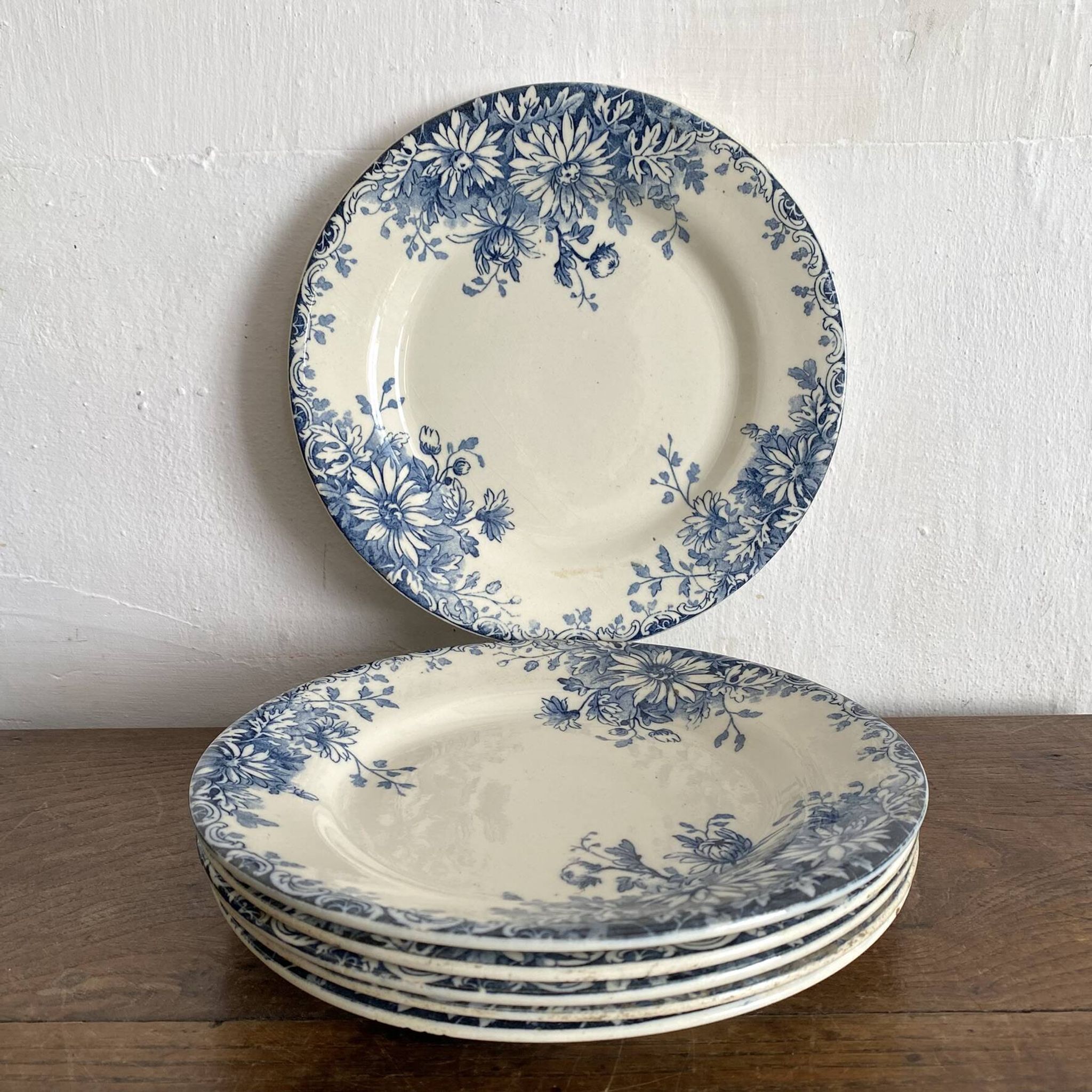 6 assiettes plates en terre de fer Gien "fleur d'automne"