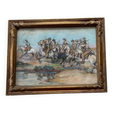 Pastel painting of a horseman scene