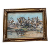 Pastel painting of a horseman scene