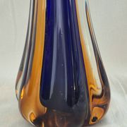Vintage cobalt blue and amber blown glass vase in Murano style.
