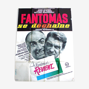 Affiche cinéma 1965 "fantomas se dechaîne" Louis de Funes Jean Marais