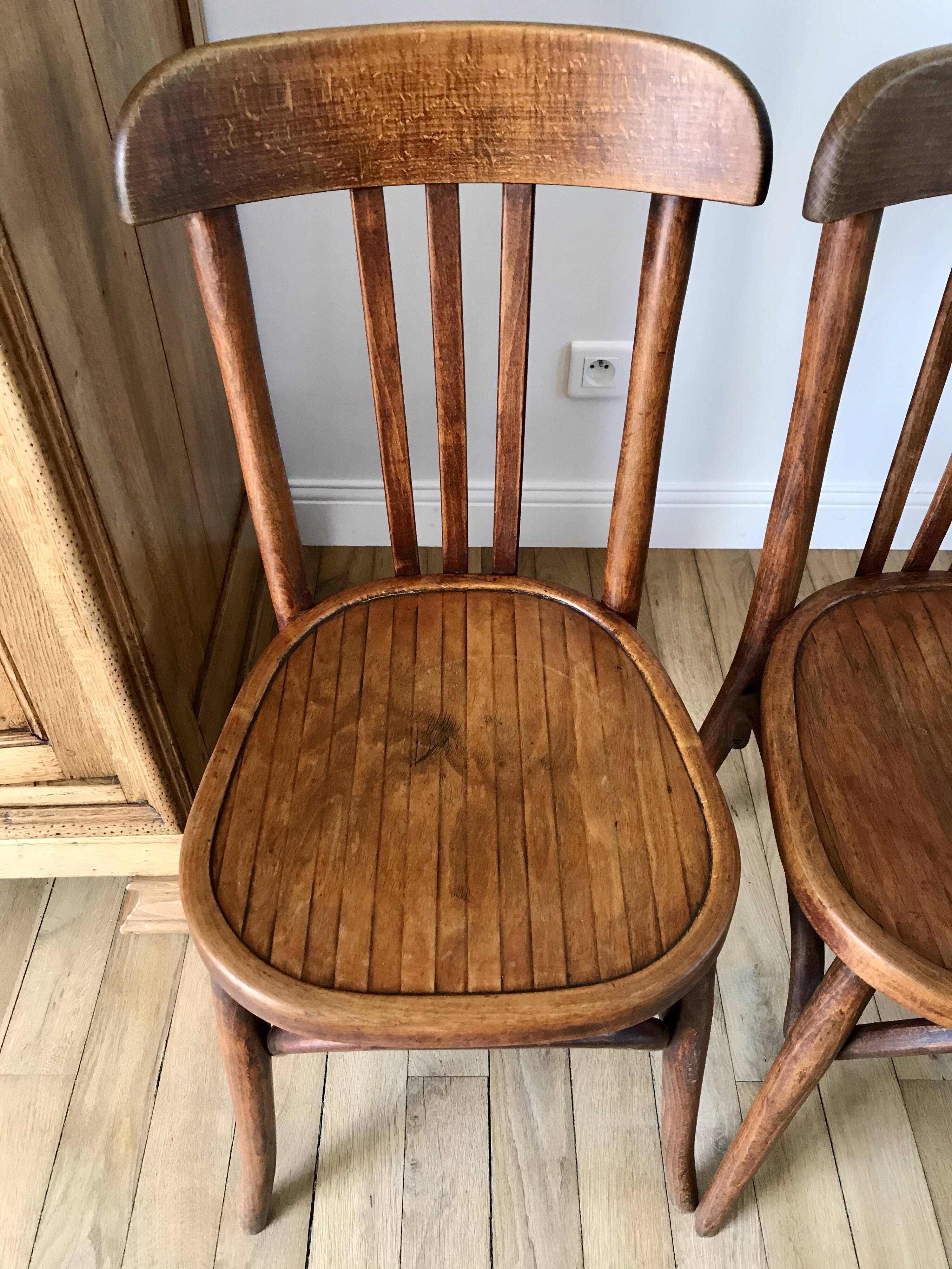 Set of 5 baumann bistro chairs in bent wood stamped xxth