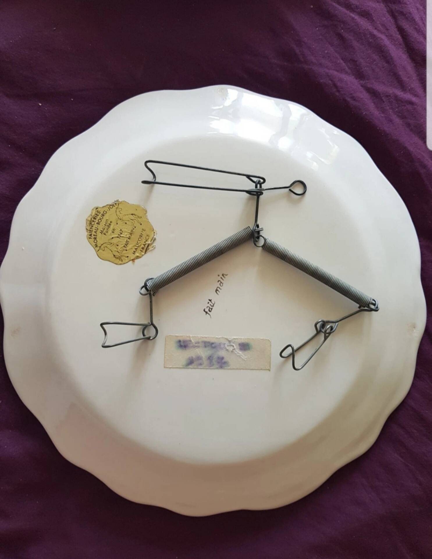 Antique plate, wall-mounted, Malicorne, France