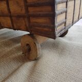 Old Vintage Indian Box on Wooden Wheels Early 20th S