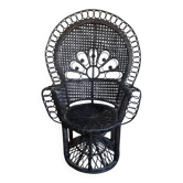 Emmanuelle armchair, peacock tail, rattan, wenge, vintage, 70s