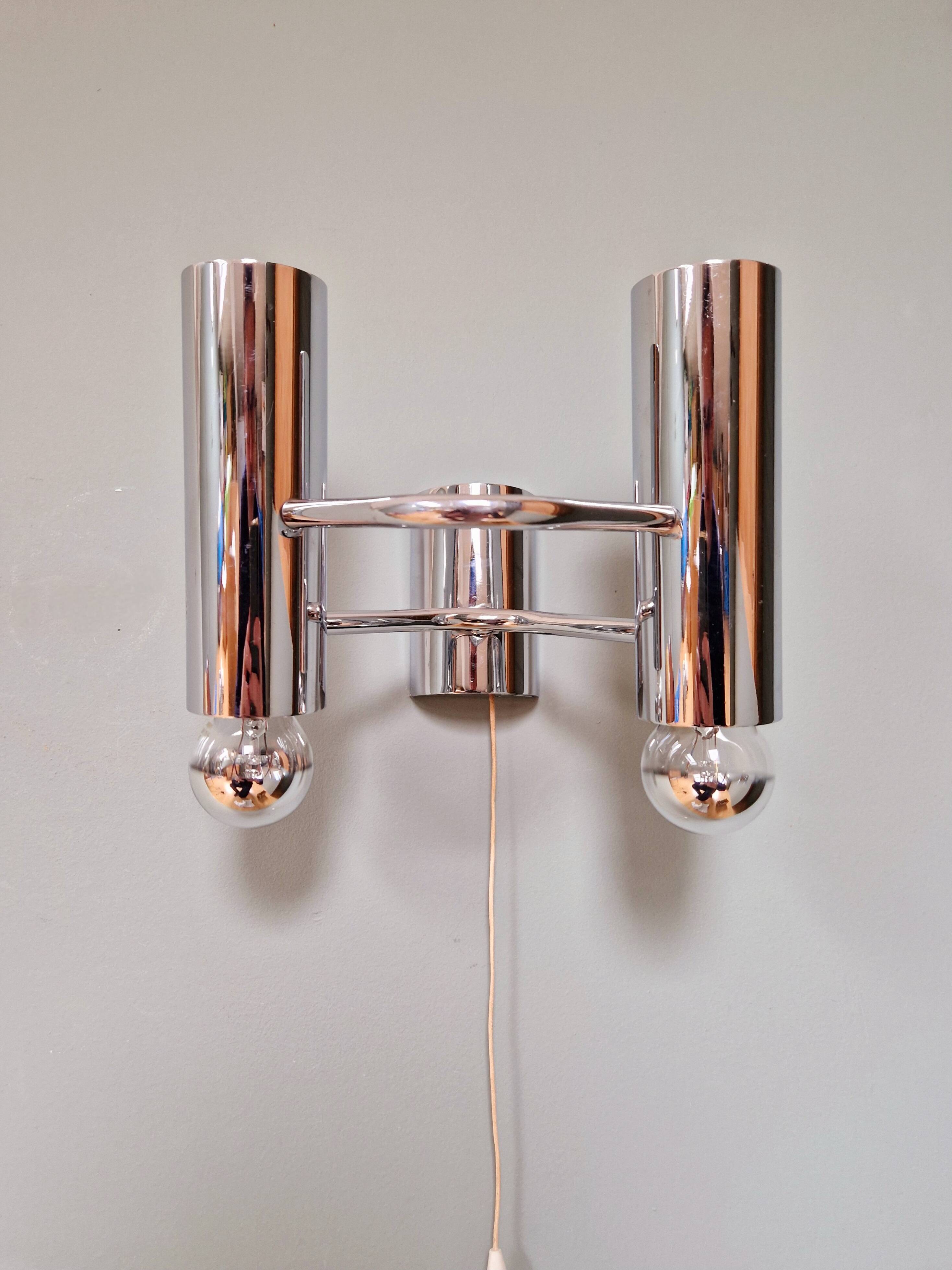Double wall light in chromed metal, G. SCOLARI, 70s