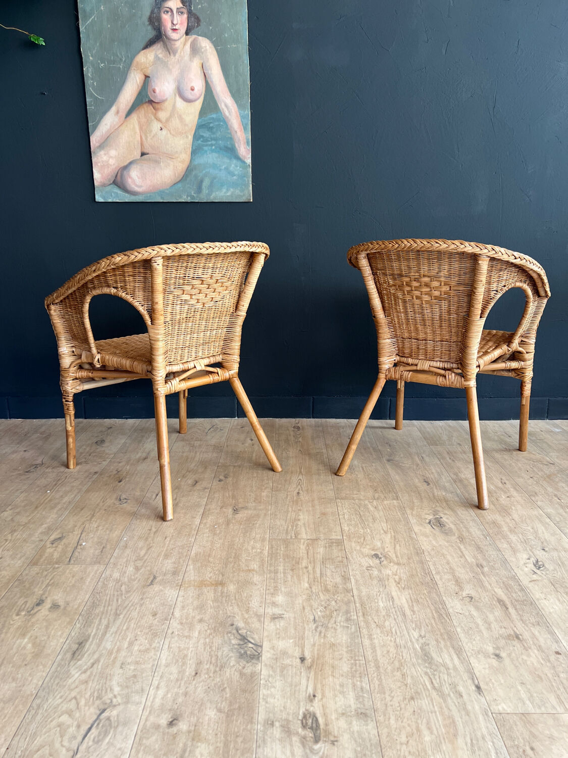 Paire de fauteuils en rotin et osier