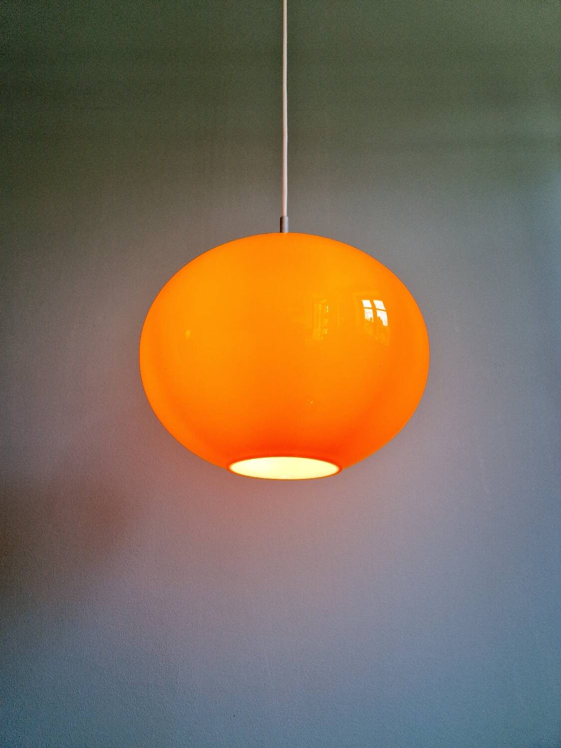 Large Space Age pendant light in orange opaline, 1960s-70s