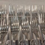 12 silver-plated metal table forks by Ercuis silversmiths, Mousseline pattern