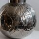 Vintage Italian vase in nickel-plated brass from the 1960s, hand-hammered relief of fruits and leaves.