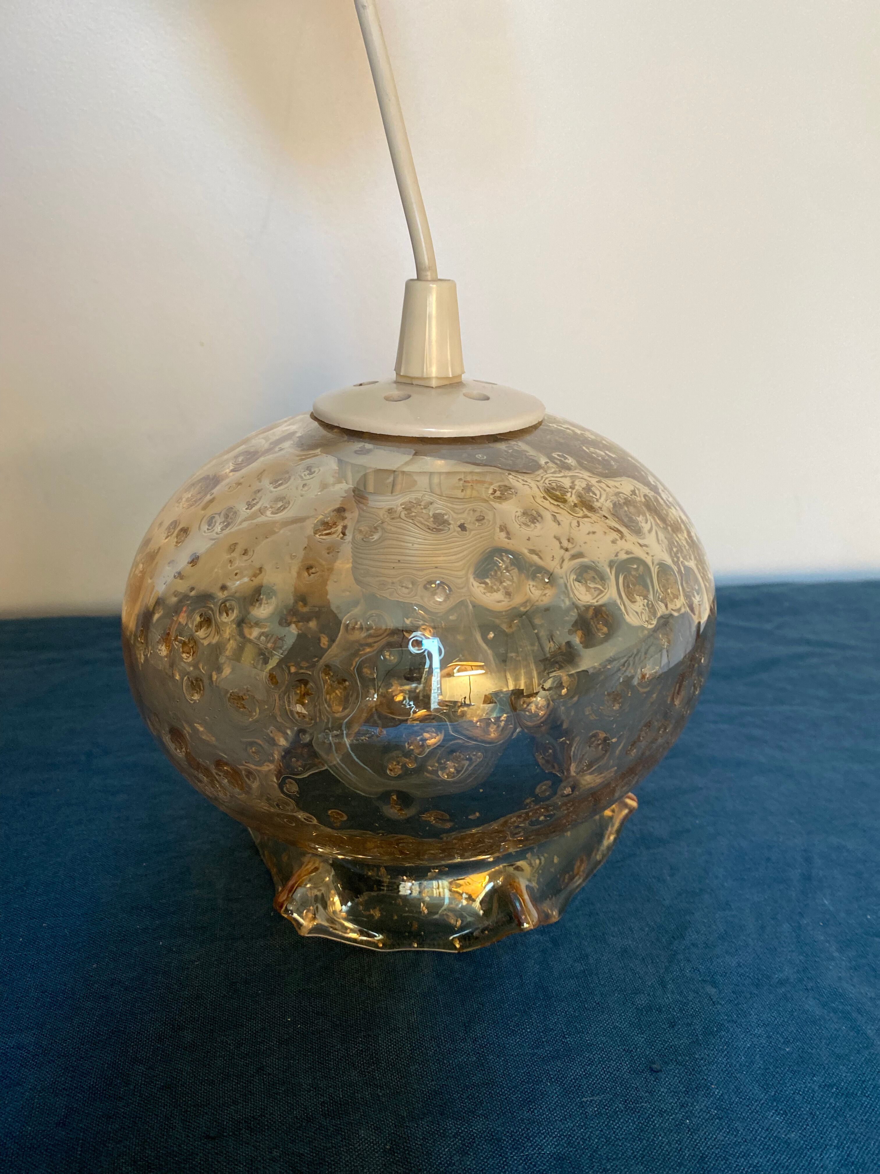 Blown glass pendant lamp with bubbles - 70s
