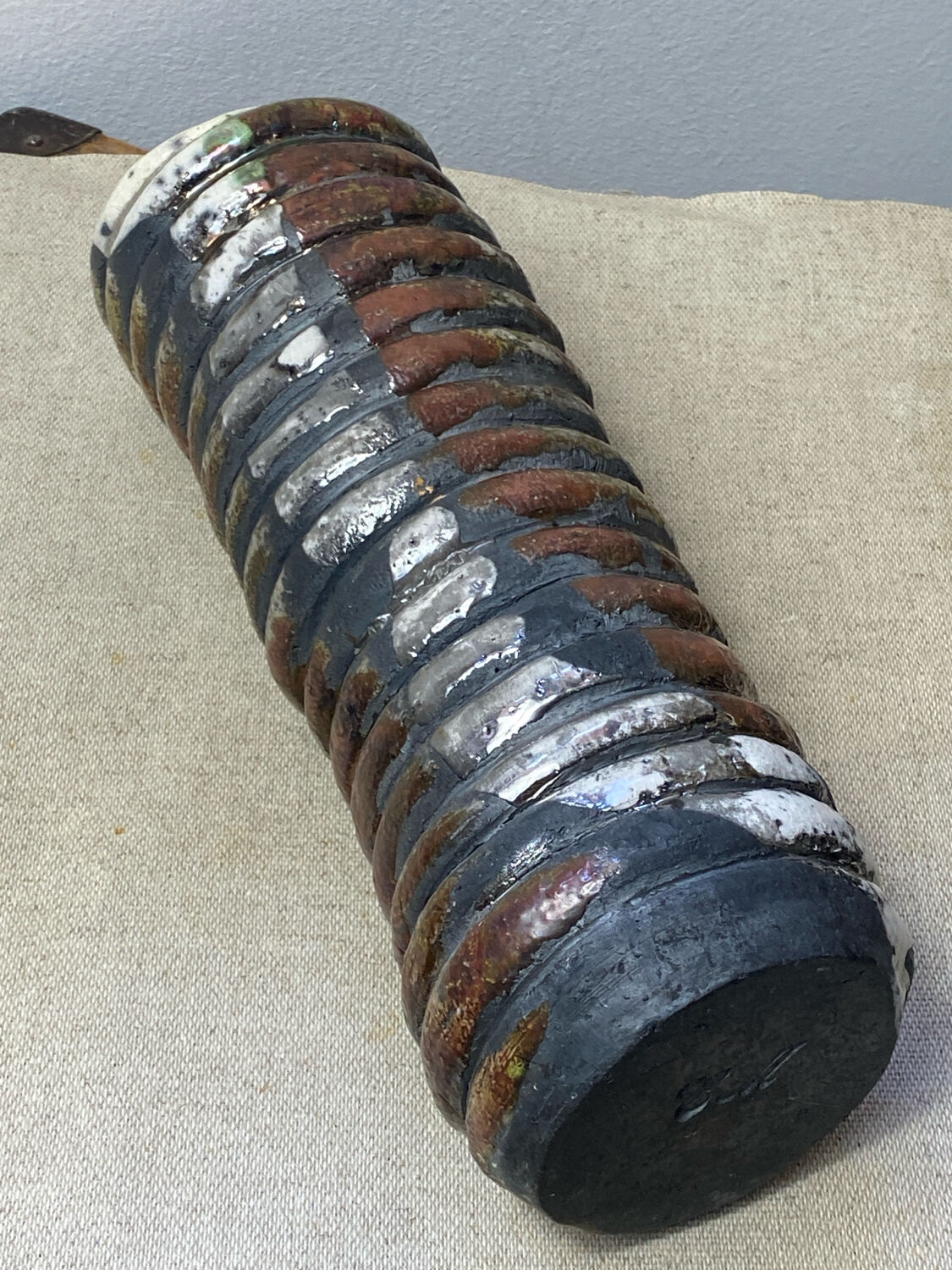 Raku ceramic tubular vase