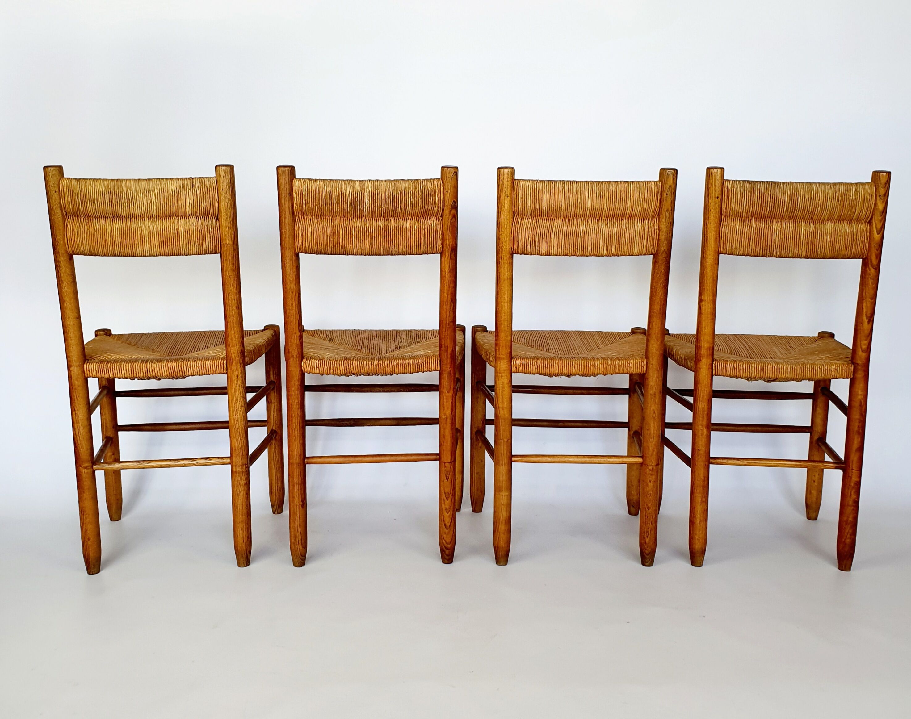 Set of 4 antique chairs, seats and mulched backrests