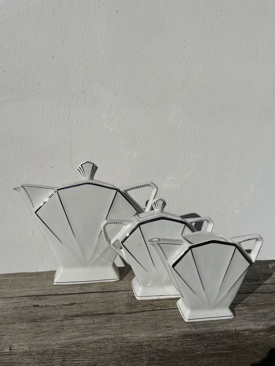 Art Deco teapot, 1930s, white and silver porcelain