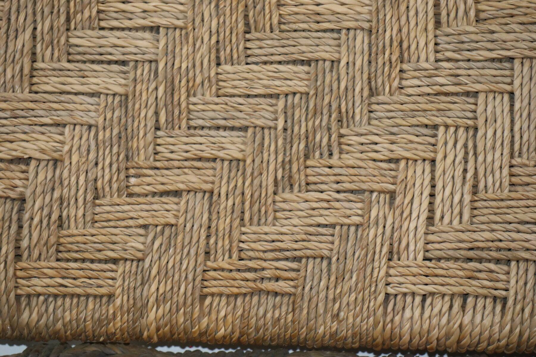 Vintage bench in braided rope and painted wood, 1950s-60s.