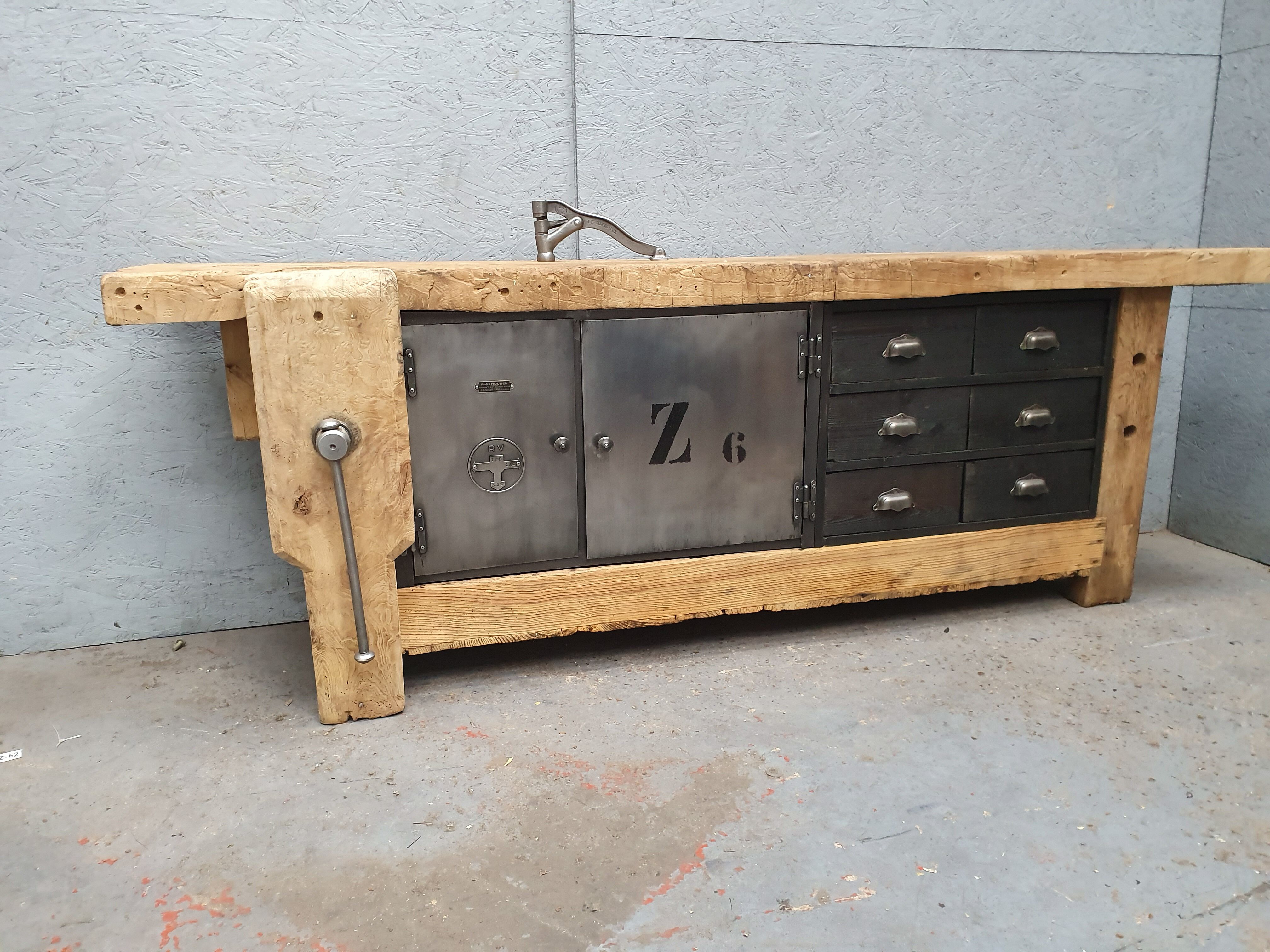 Industrial established furniture two metal doors and 6 wooden drawers