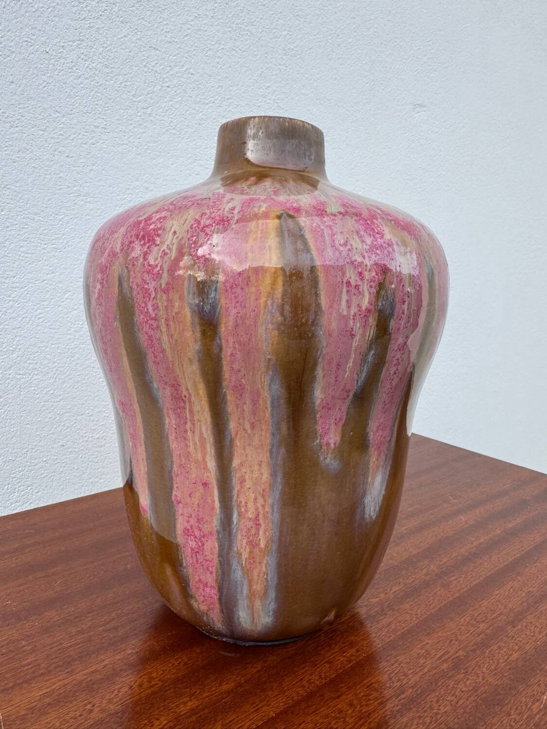 Art Deco pink glazed stoneware vase
