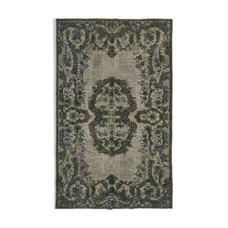 Handwoven overdyed turkish 1970s 190 cm x 302 cm grey carpet