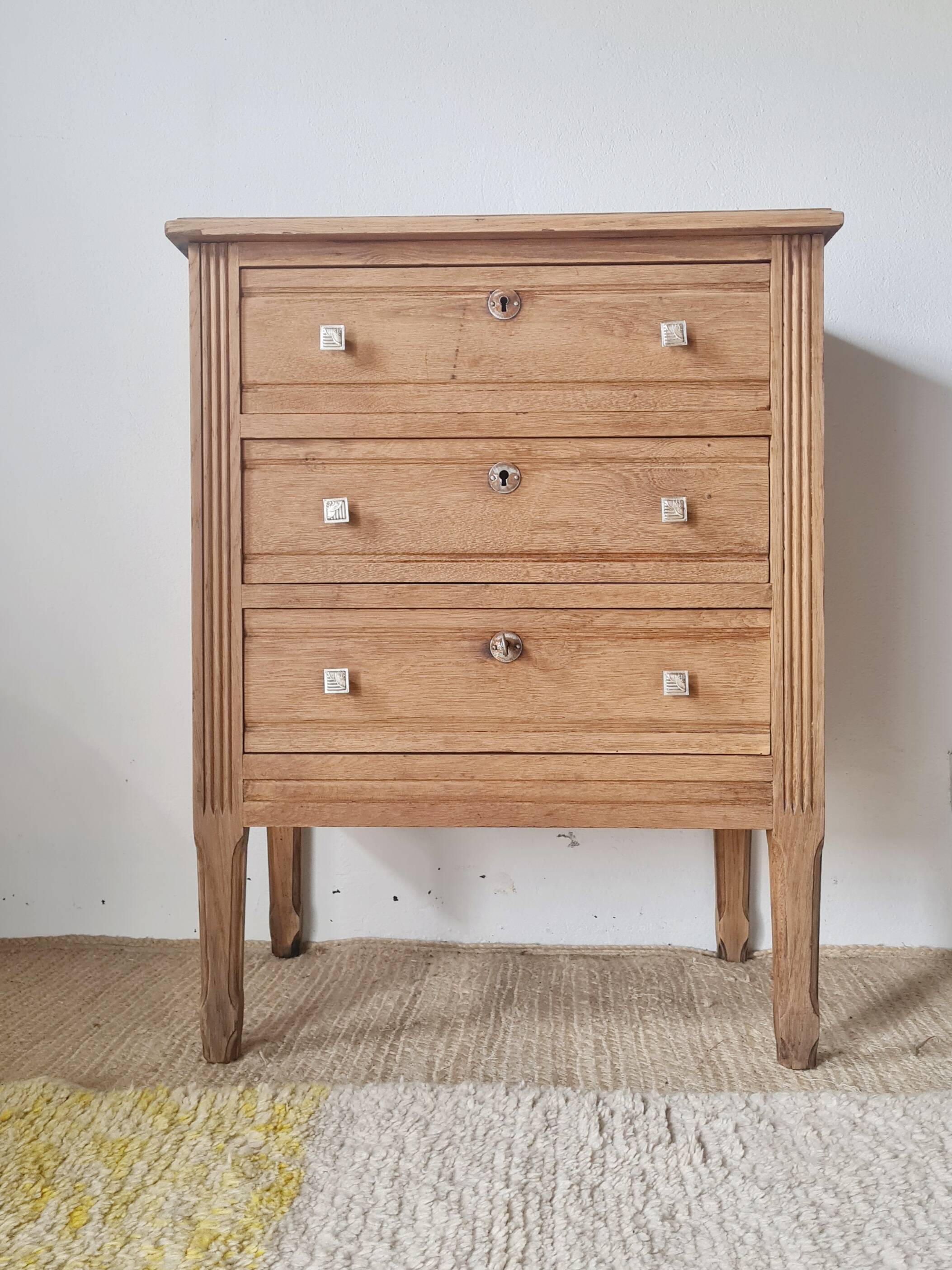 Petite commode 3 tiroirs bois brut- finition bois brut - 81 cm