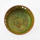 Art Nouveau Wooden Nut Bowl with Openwork and Painted Lingonberry and Foliage Decoration