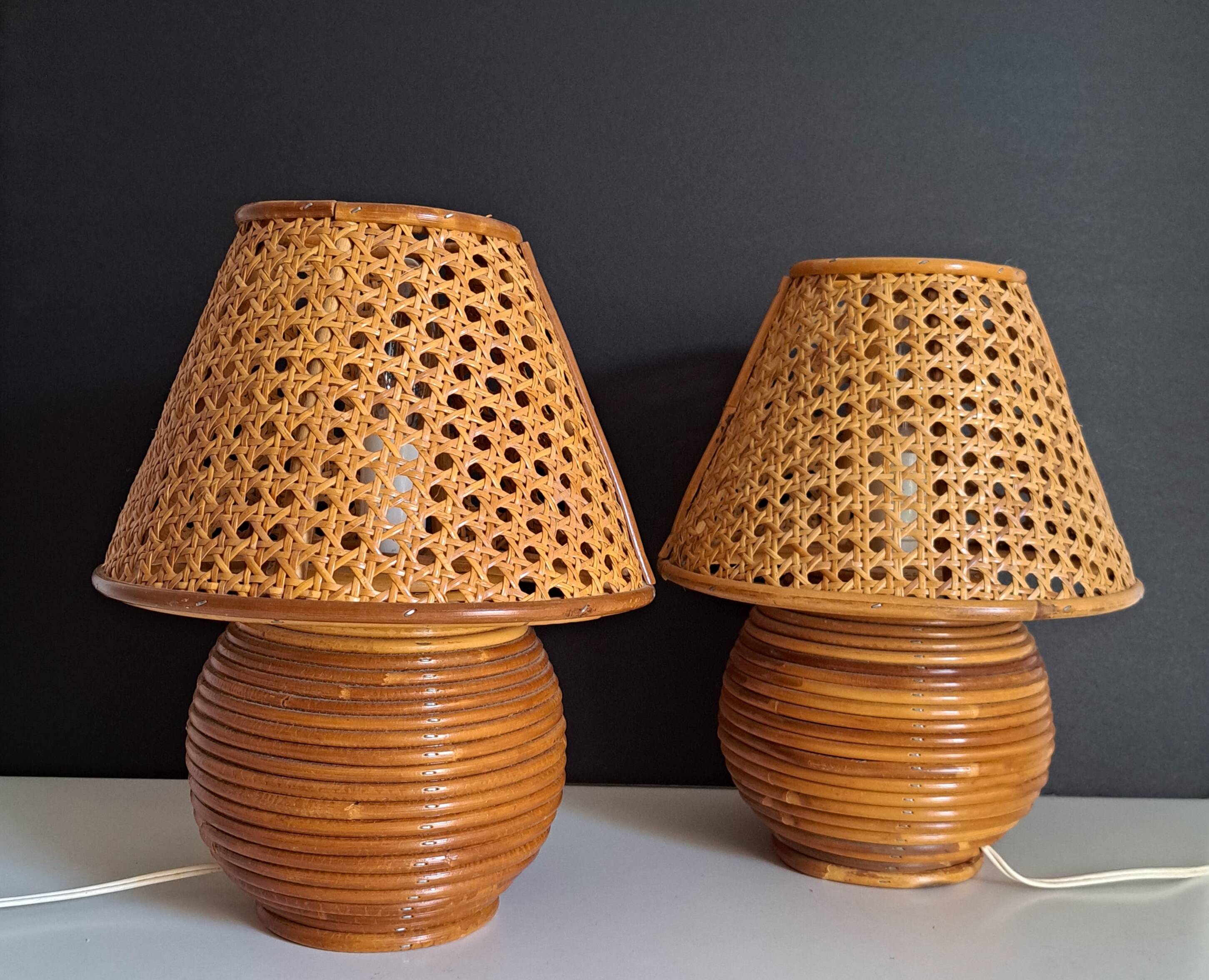 Paire lampes de chevet  cannage
