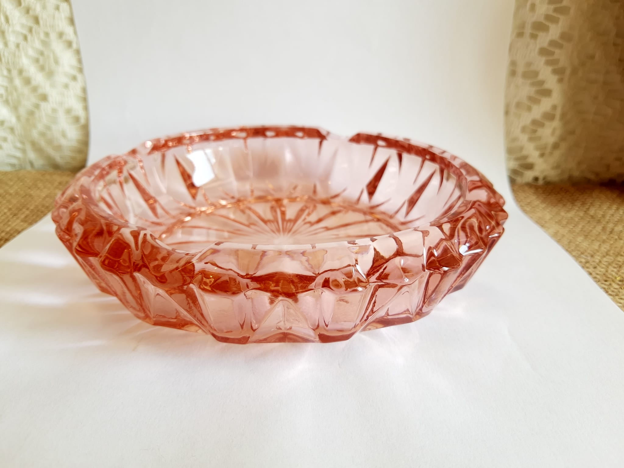 Rosaline pink chiseled glass ashtray