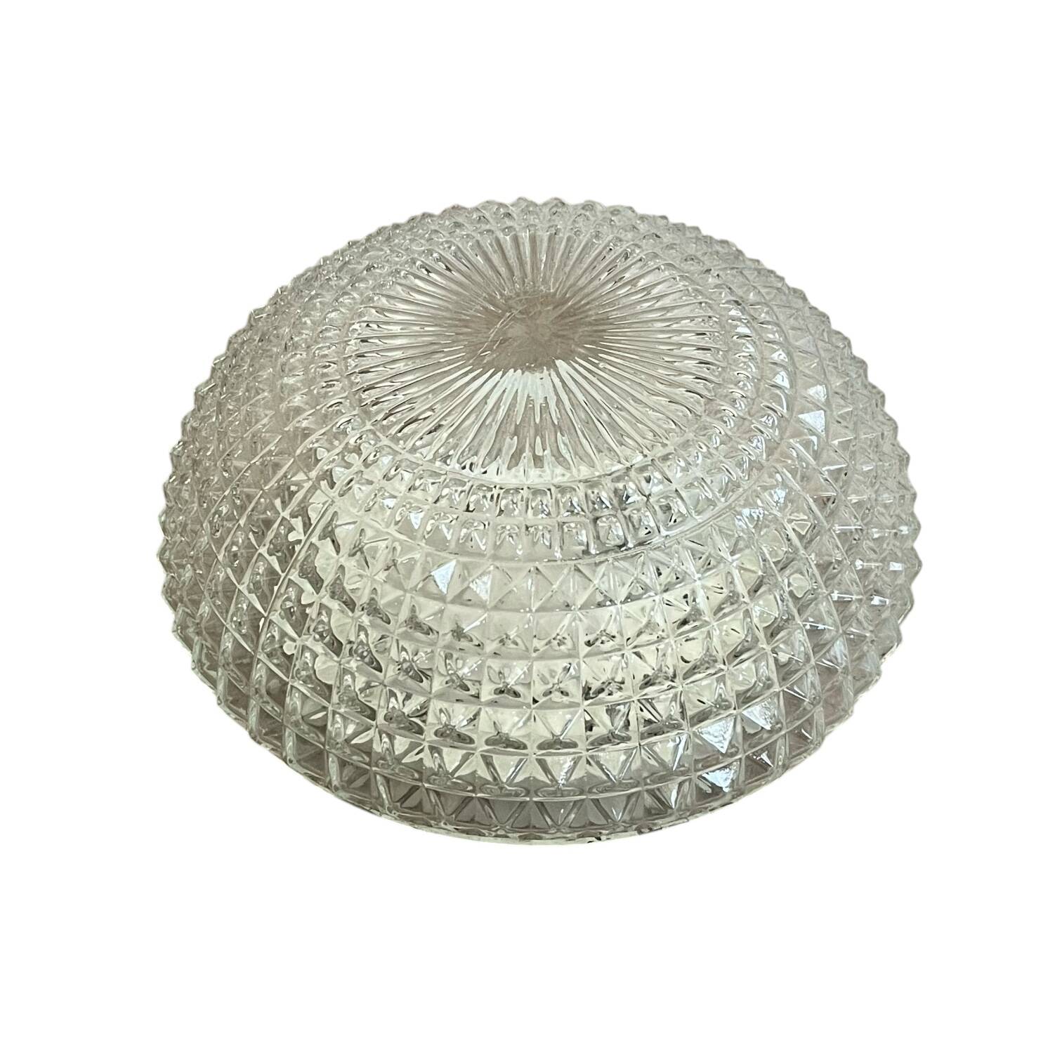 Large round wall lamp ceiling light in transparent vintage glass from the 1970s.