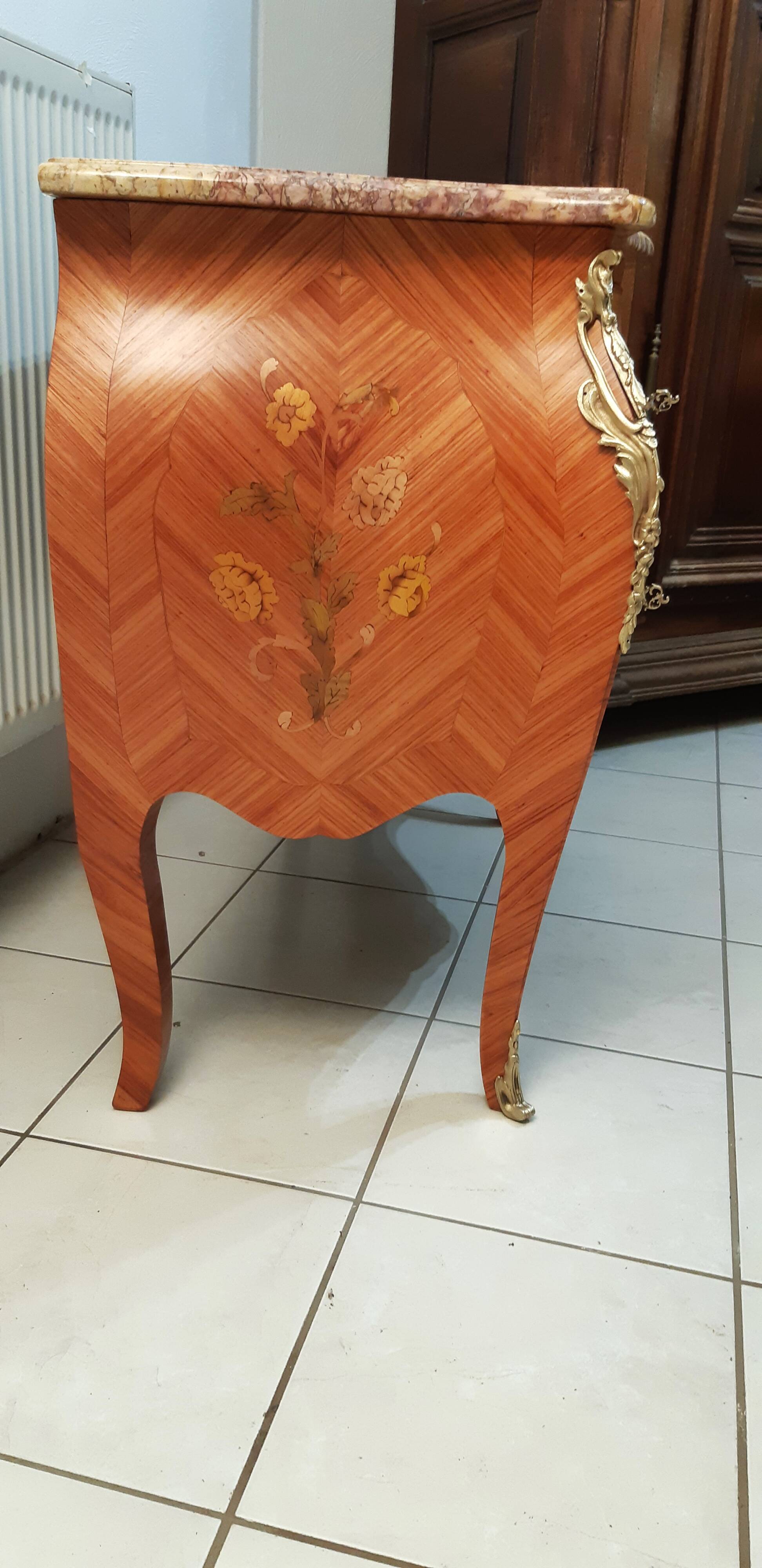 Louis XV style curved chest of drawers, rosewood, restored