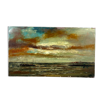 Tableau, huile sur bois (Marine)