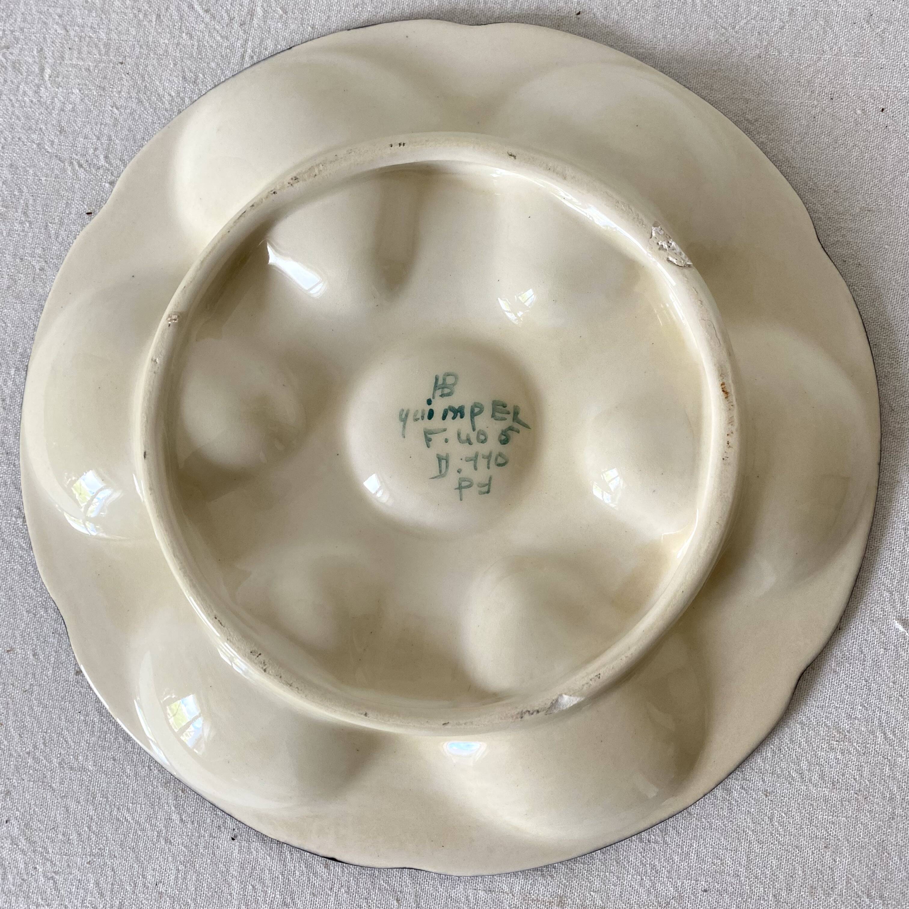 Hand-painted HB Quimper oyster plate
