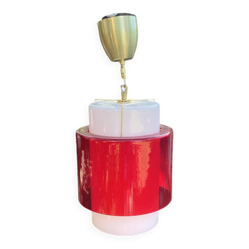 Lustre en verre rouge et blanc