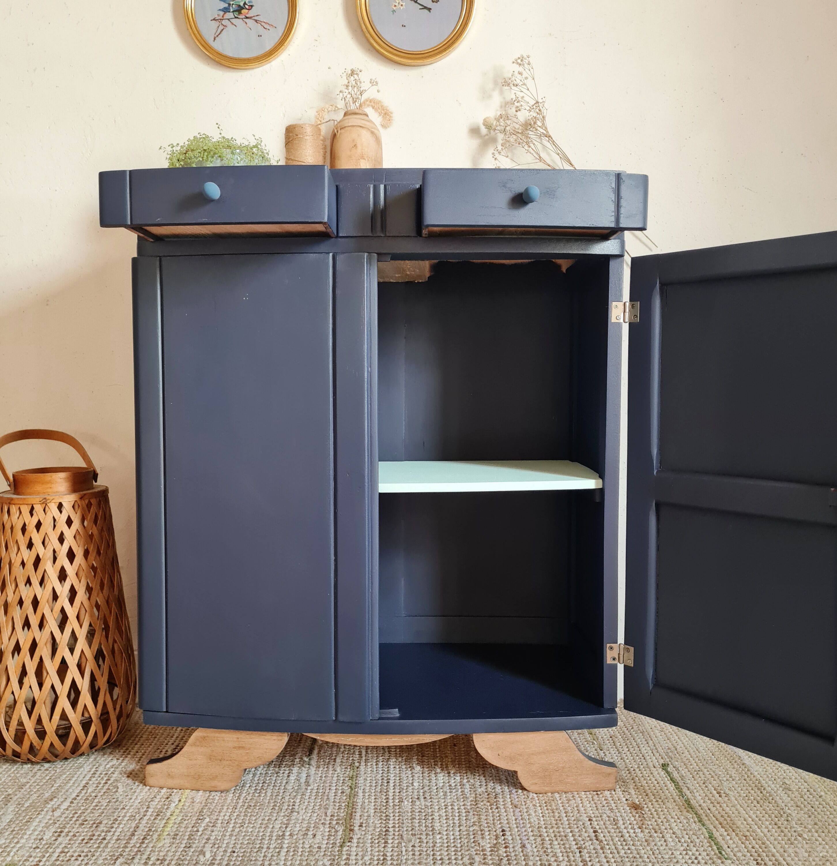 Art Deco buffet feet moustache renovated Blue