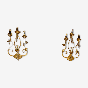 Pair of four-light gilded iron wall lamps 30 x 46 cm