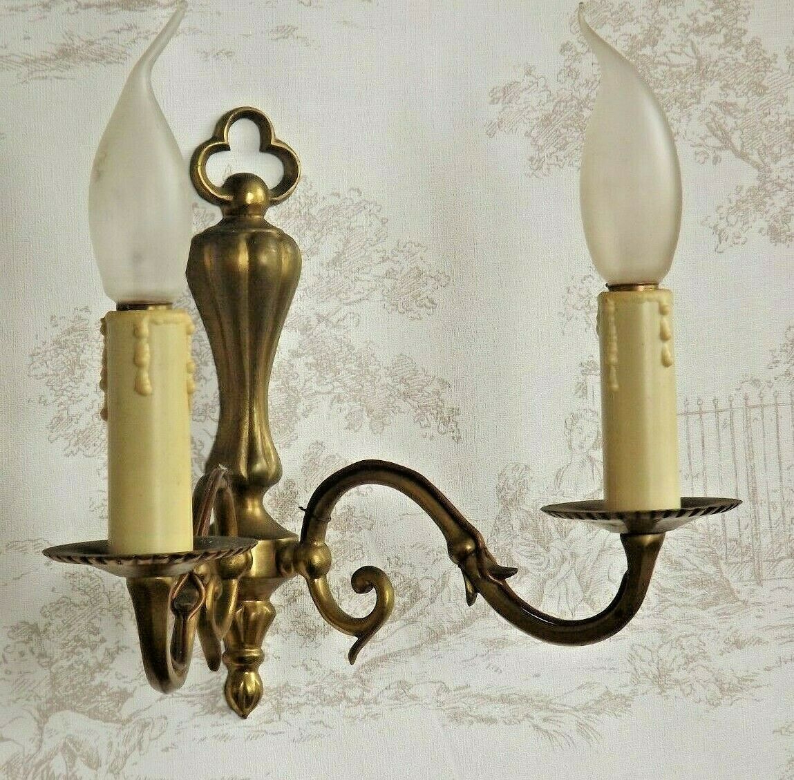 French vintage traditional double brass wall sconce scrolled arms