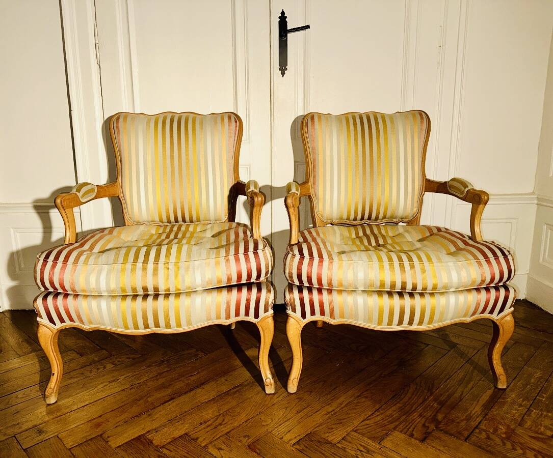 Pair of Roche Bobois cabriolet armchairs with "Queen's back"