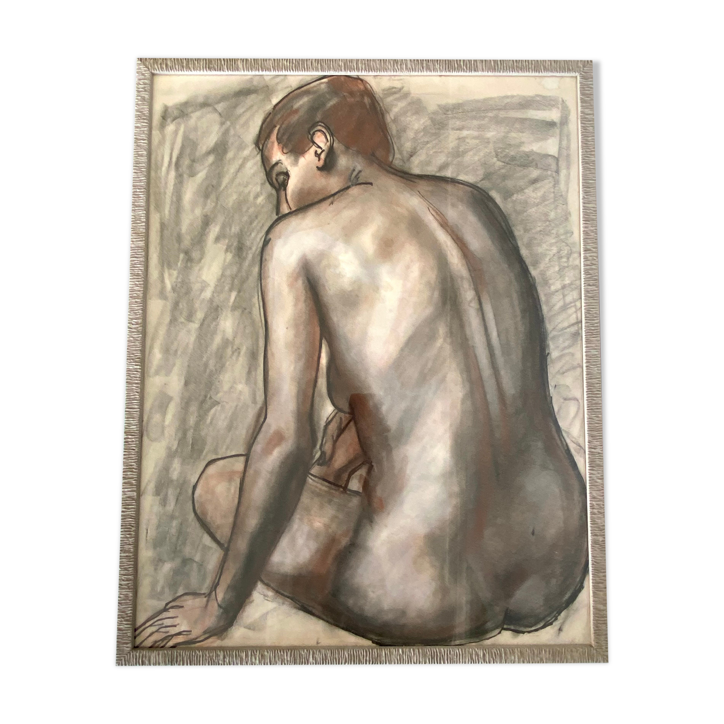 Glazed wood frame nude drawing on paper