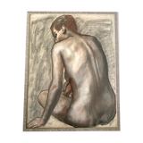 Glazed wood frame nude drawing on paper