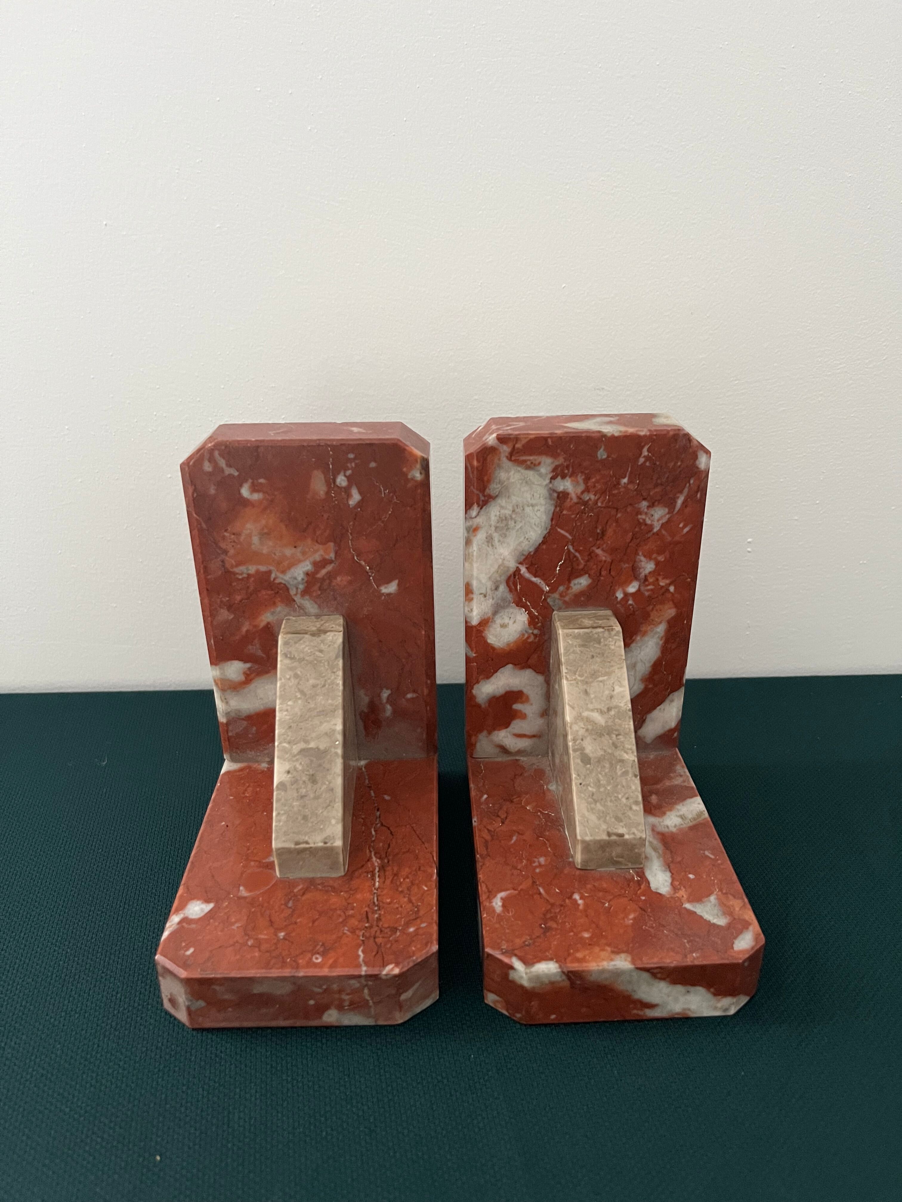 Pair of Art Deco Red Marble Bookends