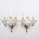 2 Murano glass wall sconces with gold leaves, vintage light fixtures.