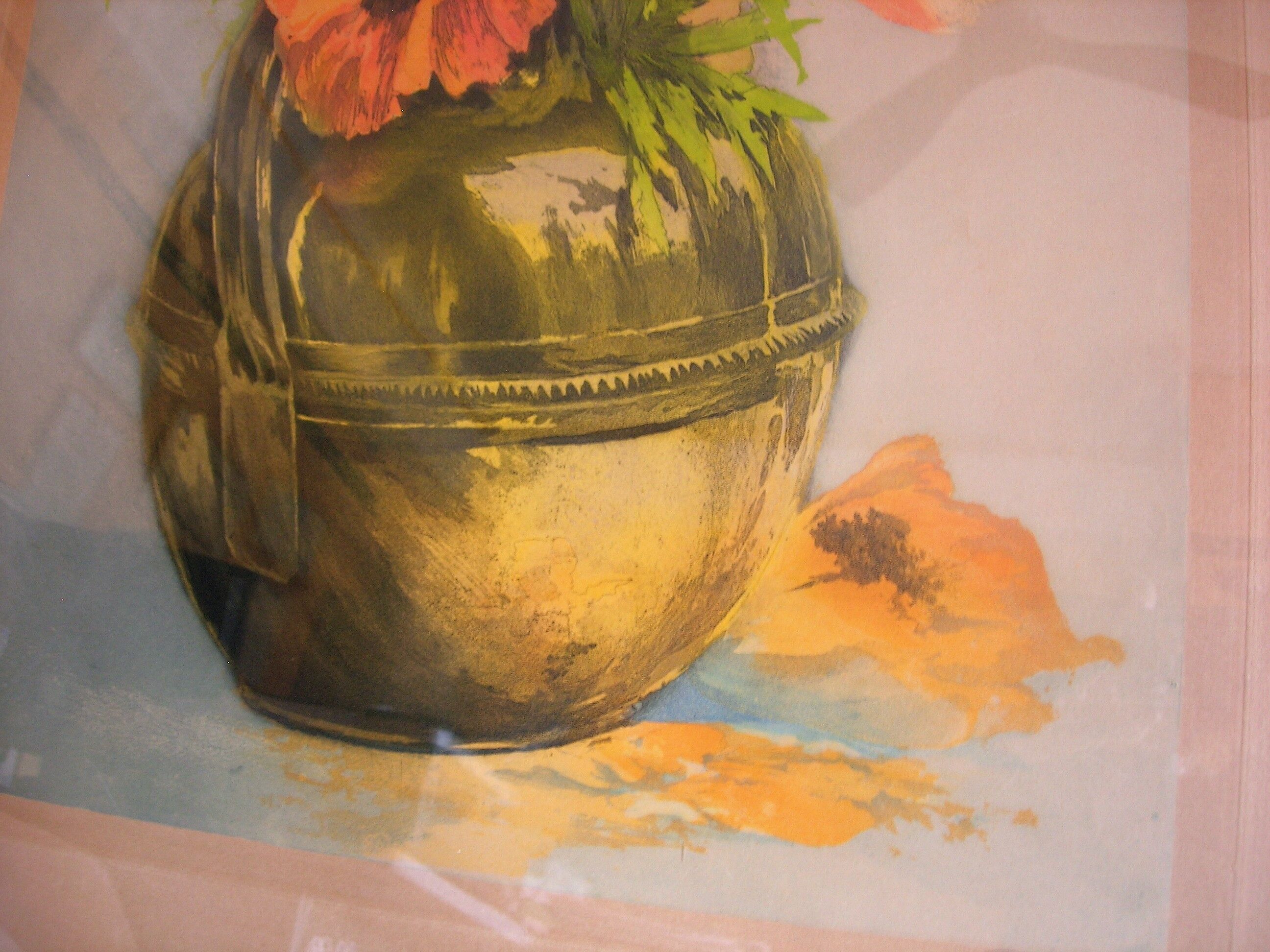 Bouquet of anemones in a copper vase