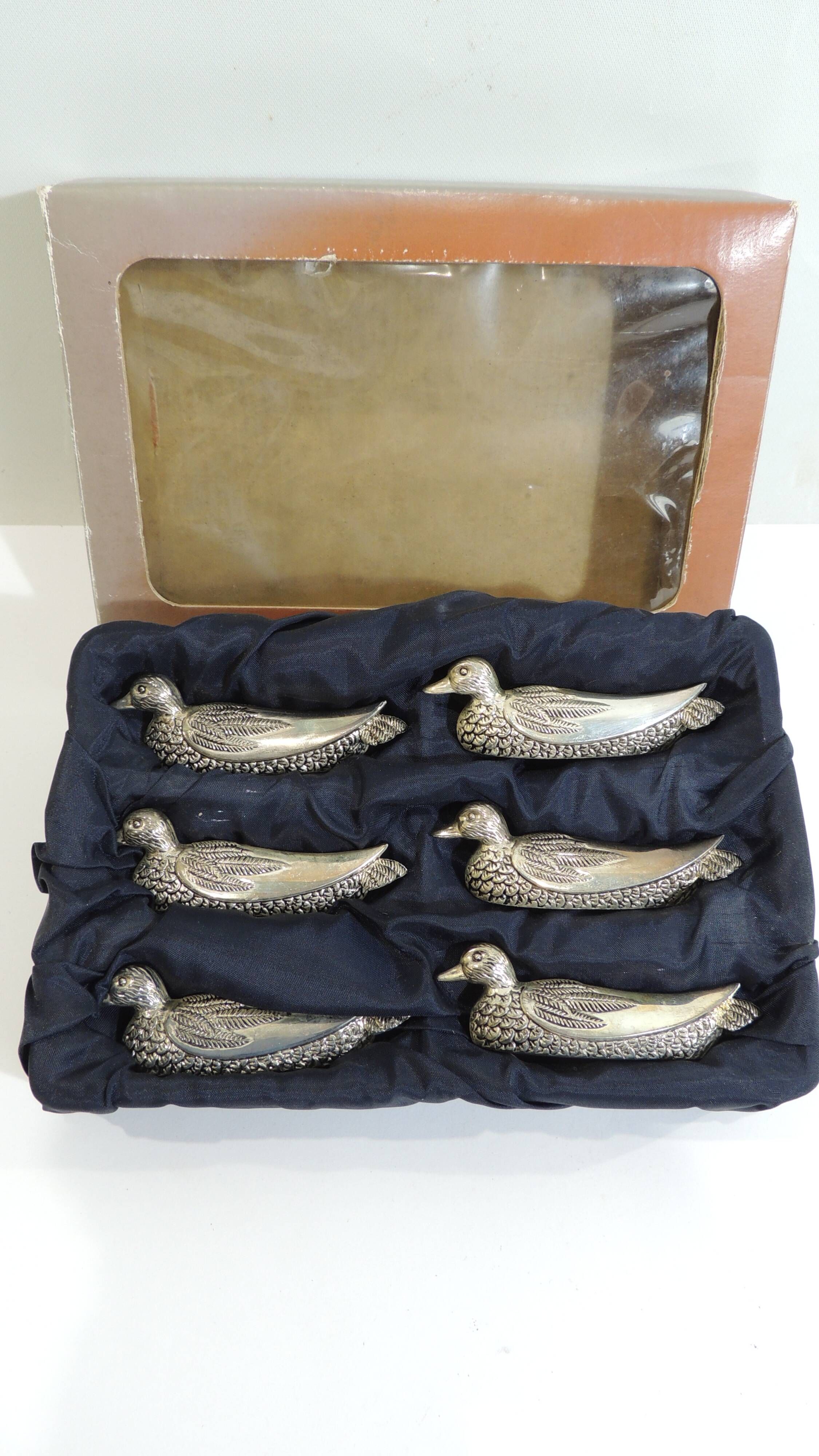 Set of 6 vintage silver-plated knife rests in the shape of ducks – Port