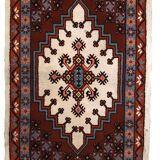 Tapis vintage fait main Berbère en laine bordeaux et blanc (81cm x 170cm)