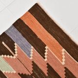 3x10 Orange  Brown Geometric Kilim Runner Rug, Handmade Wool Rug, 108x297Cm